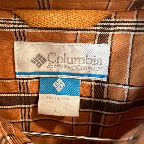 Columbia Shirt Button Down Long Sleeve Mens Sz Lg Plaid Orange/Brown - Picture 4 of 4
